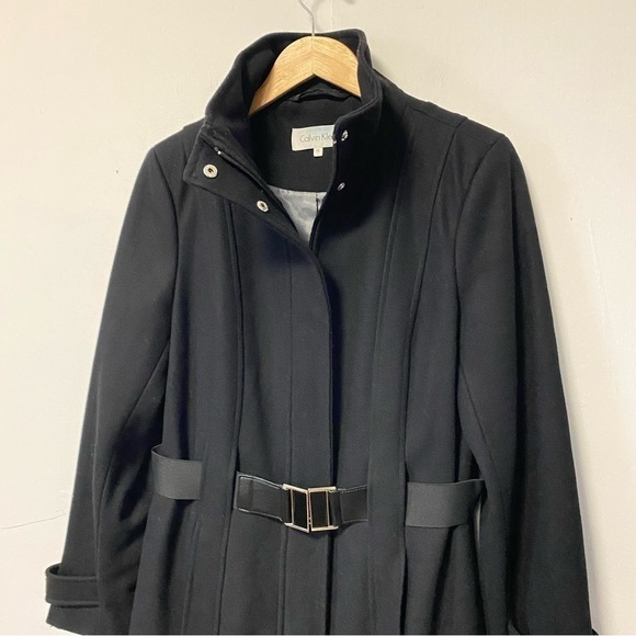Calvin Klein Black Wool Coat Tailored Midi Trench Old Money Womens 10 Medium - Picture 7 of 14